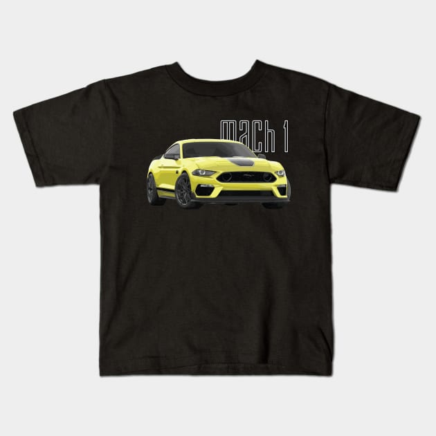 MACH 1 Mustang GT 5.0L V8 Performance Car Yellow Kids T-Shirt by cowtown_cowboy
